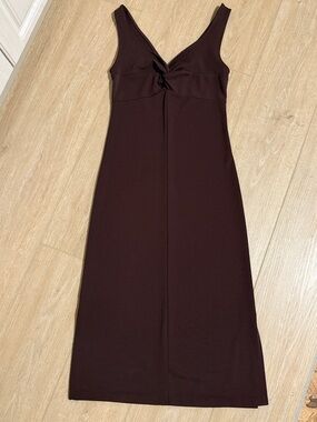Necessary Objects Deep Brown Twist-Front Midi Dress